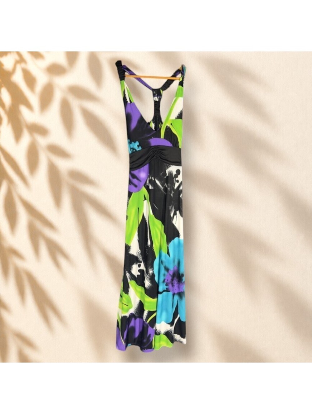 Body Central Dress Women M Medium Black Floral Maxi Long V-Neck Sleeveless